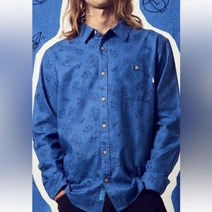 i-tal Eco-Friendly Hemp Organic Cotton Blue Graphic Button-Down Shirt Large Y